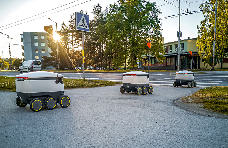 Battery management is important to delivery robots such as these, notes Proper Voltage's CEO.