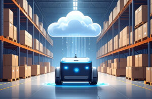 mobile robot in a warehouse with connection to the cloud.