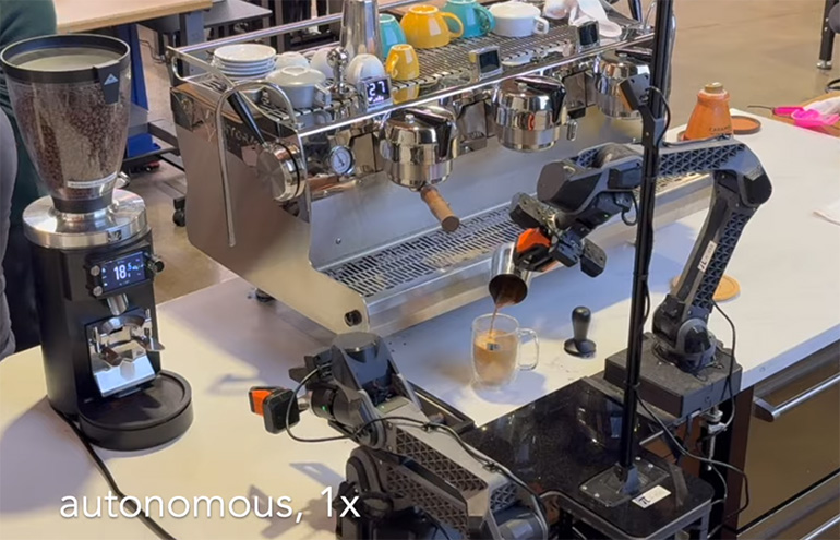 Physical Intelligence says its VLA model can accelerate robot productivity for tasks such as making espresso, shown here.