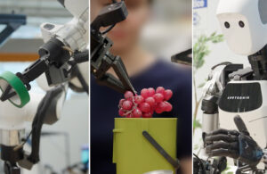 Three different robot embodiments that Gemini works across.